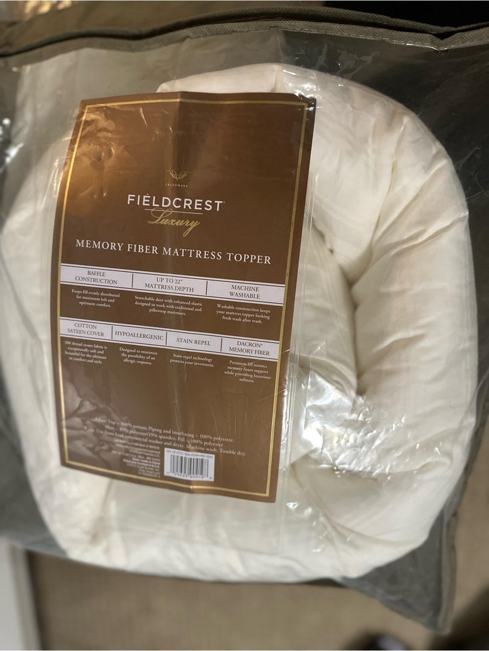 Fieldcrest Cream Memory Fiber Mattress Topper - Plush Support